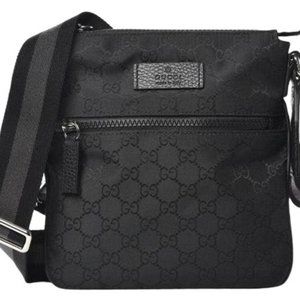 NEW Gucci Black Nylon GG Guccissima Web Crossbody Messenger Shoulder Bag